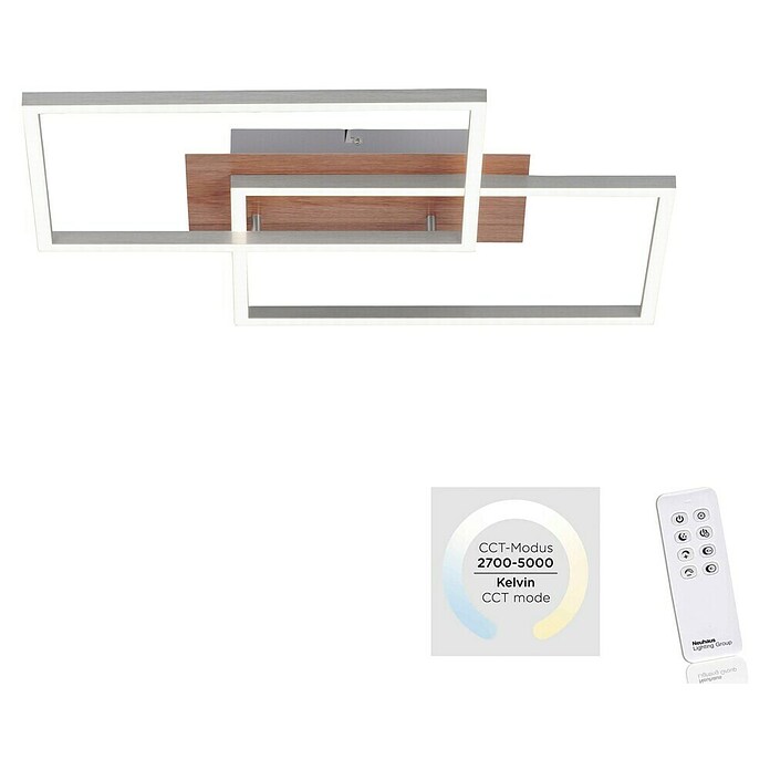 Just Light Plafón LED Iven (15 W, L x An x Al: 50,4 x 42 x 7 cm, Marrón, Blanco cálido) | BAUHAUS