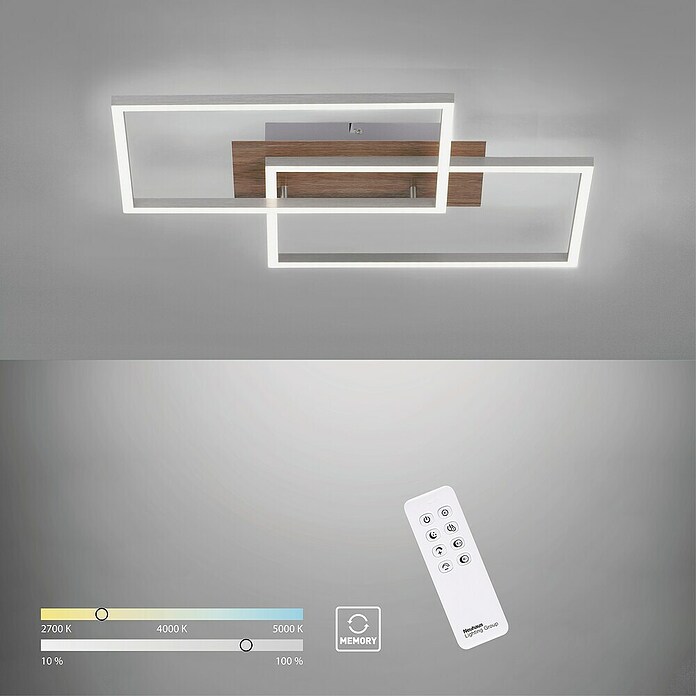 Just Light Plafón LED Iven (15 W, L x An x Al: 50,4 x 42 x 7 cm, Marrón, Blanco cálido) | BAUHAUS