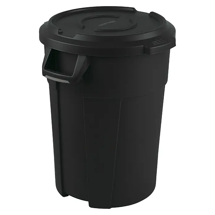 Rotho Standard-Mülleimer Titan mit Deckel - 85 l, Kunststoff, Schwarz - Schwarze Mülltonne aus Kunststoff mit Deckel und seitlichen Griffen.