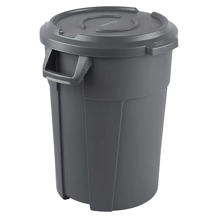 Rotho Standard-Mülleimer Titan mit Deckel - 85 l, Kunststoff, Grau - Graue Mülltonne aus Kunststoff mit passendem Deckel und integrierten Griffen.