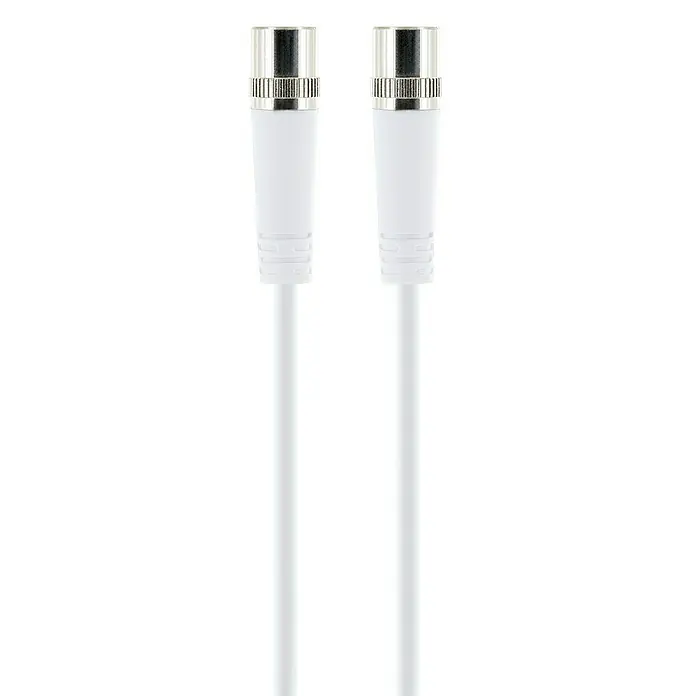 Schwaiger SAT-Anschlusskabel F-Quick-Stecker - Weiß, 7,5 m, 10 dB - Weißes Koaxialkabel mit zwei silbernen F-Steckern.