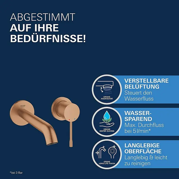 Grohe Essence Waschtischarmatur M - Wandmontage, Warm Sunset, Matt - Abgestimmt auf Ihre Bedürfnisse: Die Armatur mit verstellbarer Belüftung, Wassersparfunktion und langlebiger Oberfläche.