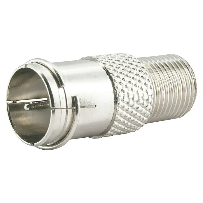 Schwaiger SAT-Adapter F-Quick- auf F-Buchse - 1 Stk. - Silberner F-Typ Koaxialadapter für Antennenkabel.