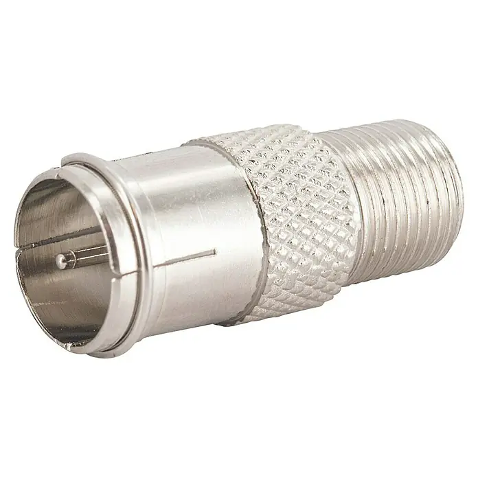Schwaiger SAT-Adapter F-Quick- auf F-Buchse - 1 Stk. - Silberfarbener Metall-Koaxialadapter zum Verbinden von Antennenkabeln.