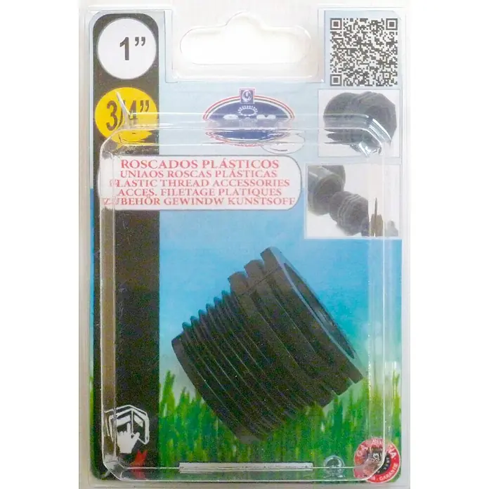 Machón reductor M-H - 1″, ¾″ - Paquete de accesorios de rosca de plástico negro en tamaños de 1" y 3/4", perfecto para diversas aplicaciones.