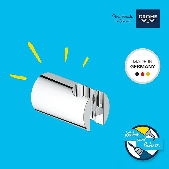 Grohe Brausehalter Vitalio Universal BL - Kunststoff, Chrom - Produktbild eines glänzenden, verchromten Grohe Duschkopfhalters zur Wandmontage. Hochwertige Badarmatur für ein stilvolles Duscherlebnis.