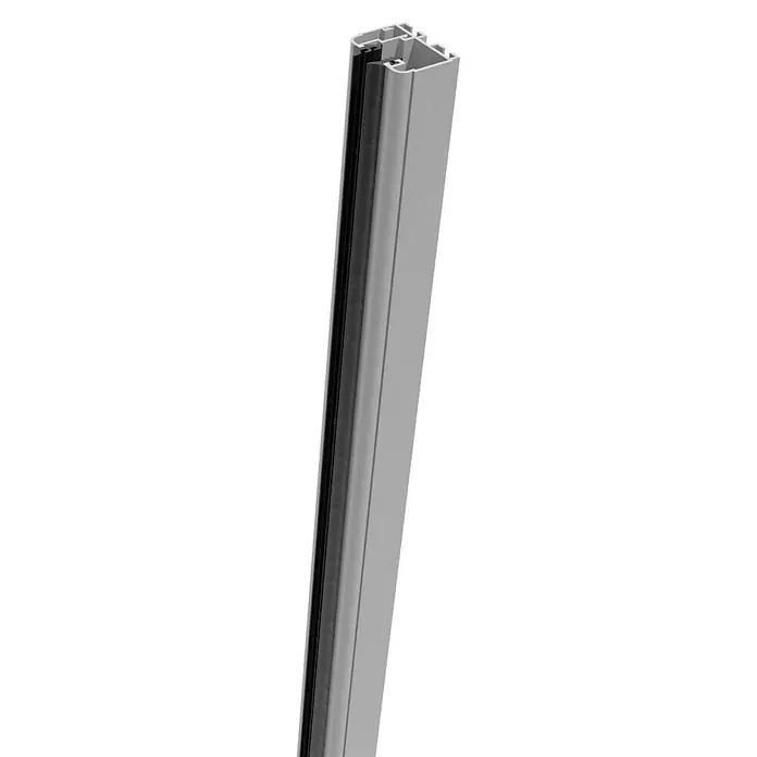 GroJa Klemmschiene - Länge: 181 cm, Silbergrau 7001 - Hellgraues Aluminiumprofil mit integrierter schwarzer Bürstendichtung.