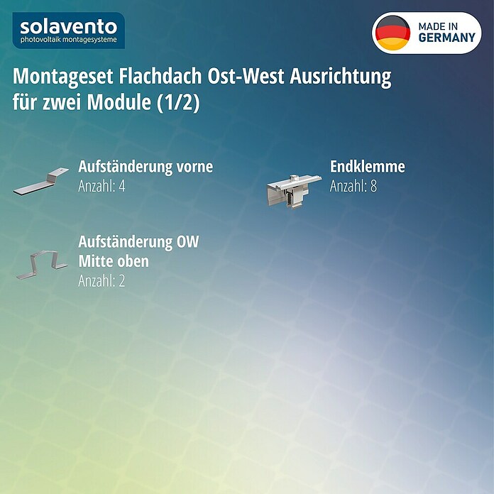 Solavento Befestigungs-Set (Passend für: 2 Solarmodule, Witterungsbeständig, Geeignet für: Flachdach, Gesamtstückzahl: 14 Stk.) | BAUHAUS