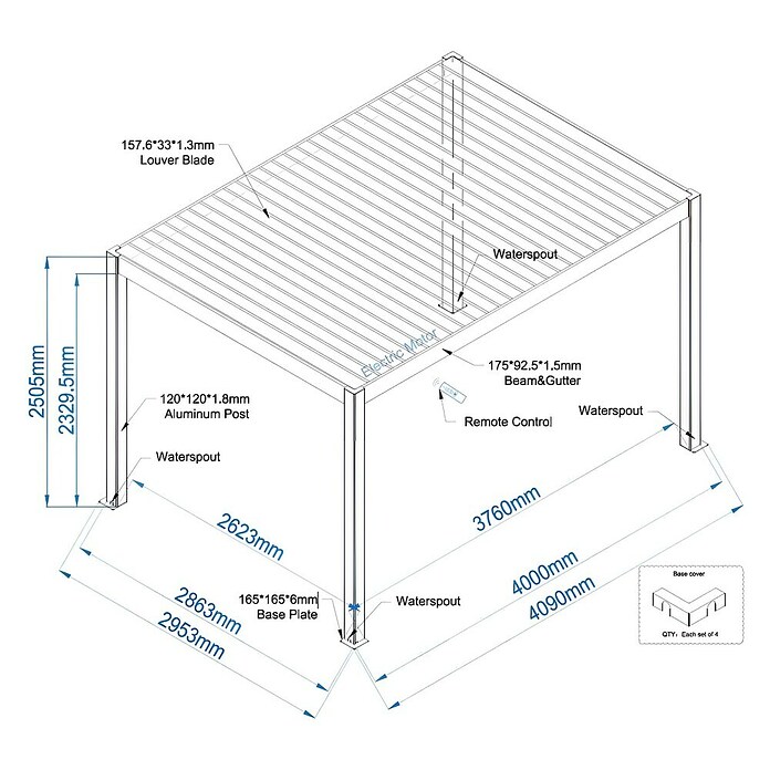 Paviljon s letvicama Model Y  (Š x D: 2.893 x 4.000 mm, Boja stalka: Antracit, Aluminij) | BAUHAUS