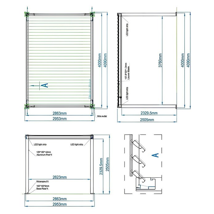 Paviljon s letvicama Model Y  (Š x D: 2.893 x 4.000 mm, Boja stalka: Antracit, Aluminij) | BAUHAUS
