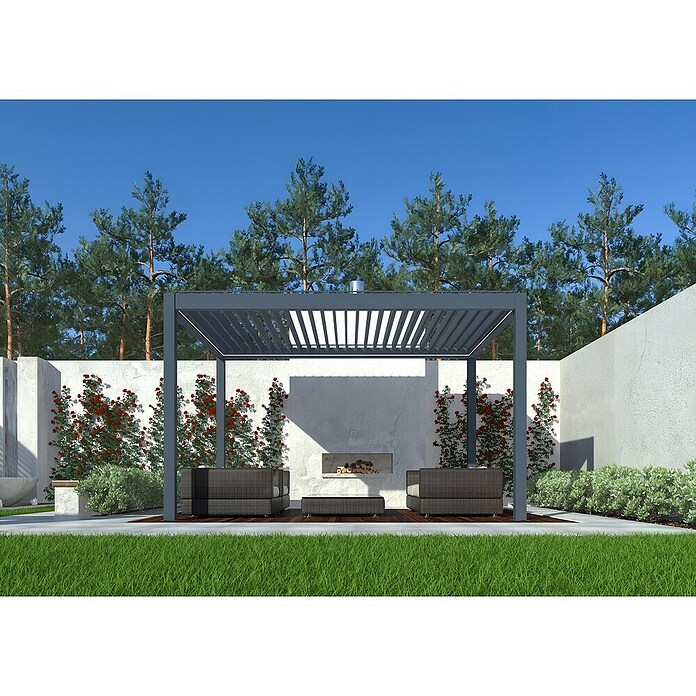 Paviljon z lamelami Model Y  (Š x G: 2.893 x 4.000 mm, Barva ogrodja: Antracit, Aluminij) | 8298 - Gartenzelte/Pavillons | ICFA - Sonnenschutz | ICF - Sonnenschutz | IC - Freizeit im Garten | I - Stadtgarten | BAUHAUS