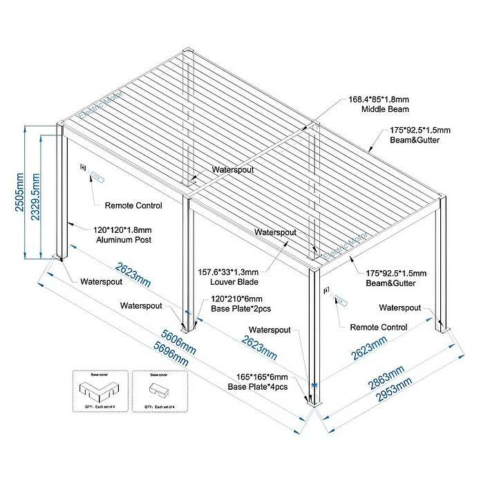 Paviljon s letvicama Model Y  (Š x D: 5.630 x 2.860 mm, Boja stalka: Antracit, Aluminij) | BAUHAUS
