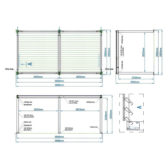 Paviljon s letvicama Model Y  (Š x D: 5.630 x 2.860 mm, Boja stalka: Antracit, Aluminij) | BAUHAUS