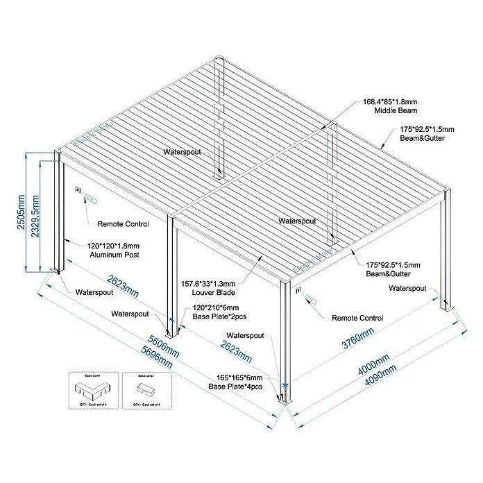 Paviljon s letvicama Model Y  (Š x D: 5.630 x 4.000 mm, Boja stalka: Antracit, Aluminij) | BAUHAUS
