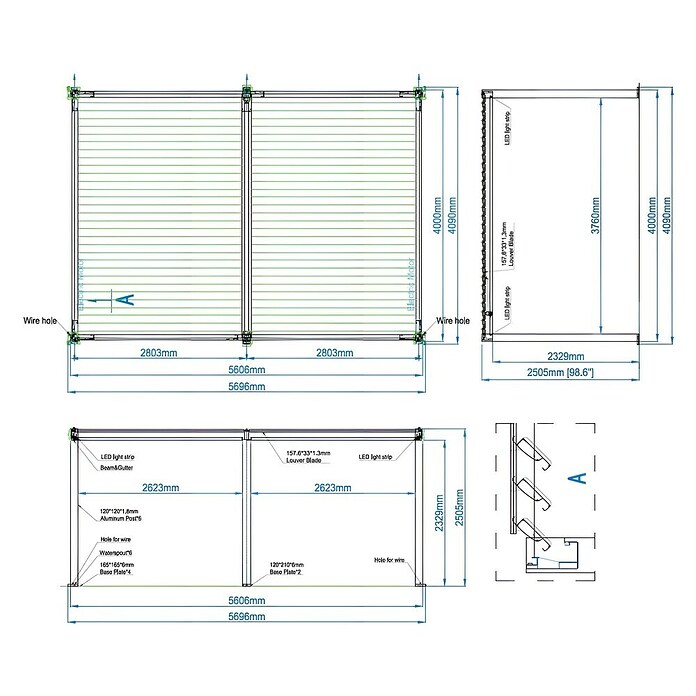 Paviljon s letvicama Model Y  (Š x D: 5.630 x 4.000 mm, Boja stalka: Antracit, Aluminij) | BAUHAUS