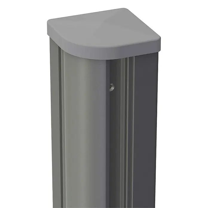 GroJa mix-it Eckpfosten - Höhe: 240 cm, Durchmesser: 90 mm, Silbergrau, Aluminium - Eckpfosten aus gebürstetem Metall mit grauer Kappe und profilierten Seiten.