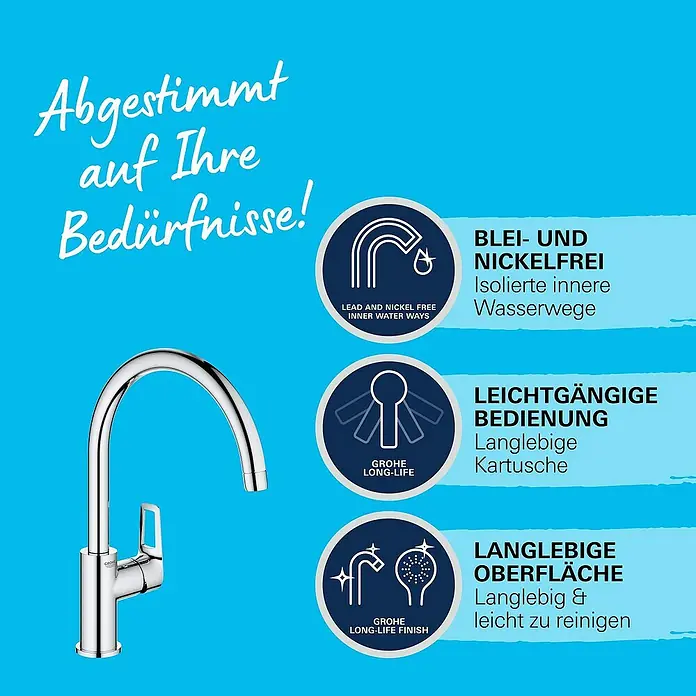 Grohe Start Loop Spültischarmatur - Chrom, Glänzend - Abgestimmt auf Ihre Bedürfnisse: Eine hochwertige Küchenarmatur mit langlebiger Oberfläche, leichtgängiger Bedienung und blei- und nickelfreien Wasserwegen.