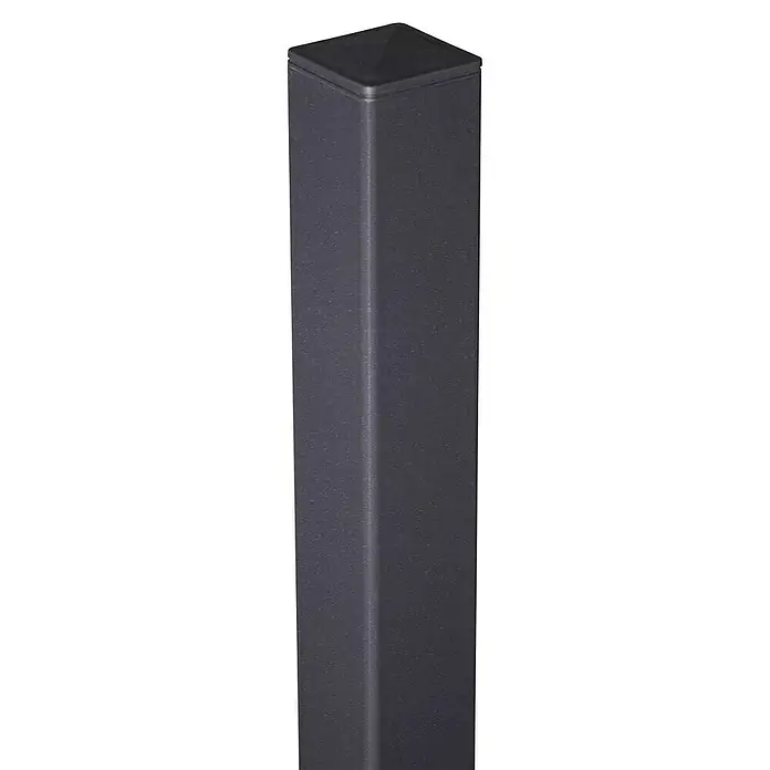 GroJa Ambiente Zaunpfosten - Höhe: 240 cm, Durchmesser: 60 mm, Anthrazit RAL7016, Aluminium - Dunkelgrauer quadratischer Zaunpfosten mit passender Kappe.