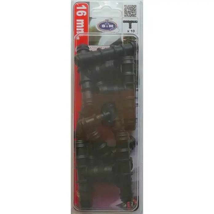 Pieza T goteo - 16 mm, 10 ud. - Paquete de 10 conectores en T para mangueras de riego de 16 mm, ideal para sistemas de riego y aspersión de jardín.