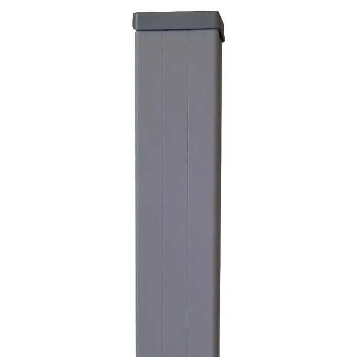 GroJa Ambiente Pfosten - Höhe: 240 cm, Durchmesser: 60 mm, Silbergrau RAL7001, Aluminium - Grauer Vierkantpfosten mit dunklerer grauer Kappe, geeignet für Zäune oder als Stütze.