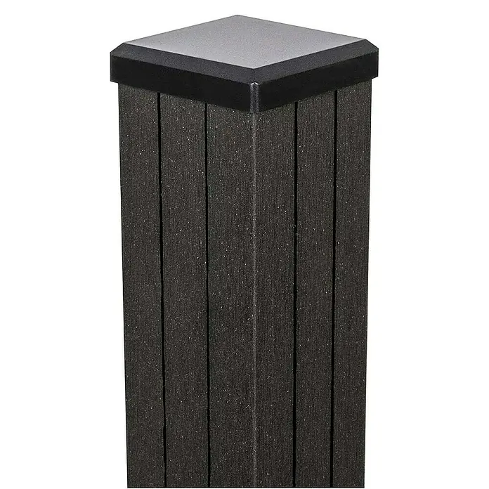 GroJa Solid Zaunpfosten - L x B x H: 7 x 7 x 300 cm, Anthrazit - Dunkelgrauer strukturierter Zaunpfosten mit schwarzer und grauer Kappe.