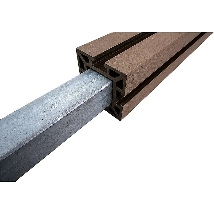 GroJa Solid Torpfosten - Höhe: 240 cm, Terra, Stahl - Braunes WPC-Profil mit verzinktem Metallkern.