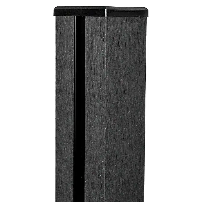 GroJa Solid Zaunpfosten - 10 x 10 x 190 cm, Anthrazit, Montageart: Schrauben - Dunkelgrauer, strukturierter Rechteckpfosten mit glänzend schwarzer Oberseite und vertikaler Akzentleiste.