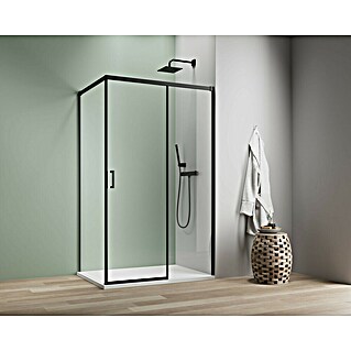 Camargue Roma Mix & Match Eckdusche (L x B x H: 140 x 80 x 195 cm, Beschichtet, Stärke: 6 mm, Schwarz, DIN Anschlag: Rechts)