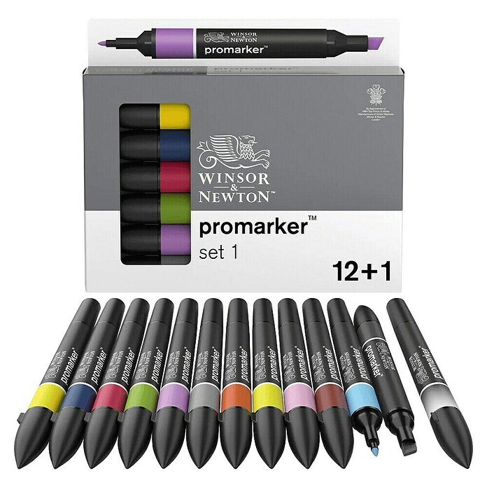 Winsor & Newton Promarker-Set (Farbig sortiert, 12 -tlg., 2 Spitzen) | BAUHAUS
