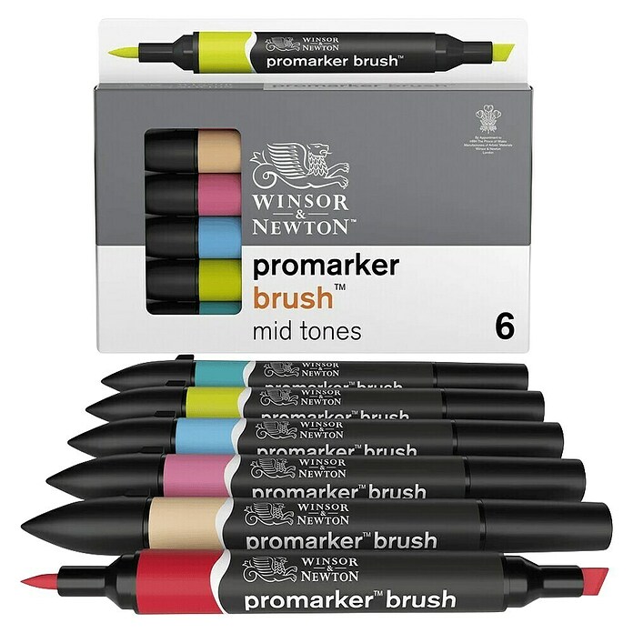 Winsor & Newton Set kist markera Promarker Brush Mid Tones  (Mid Tones, 6 -dij.) | BAUHAUS