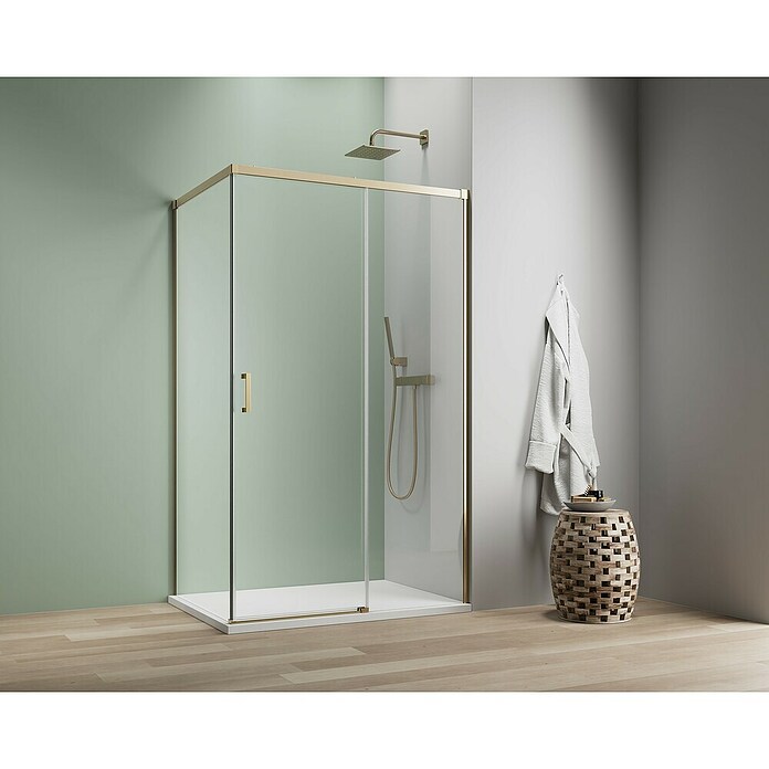 Camargue Roma Mix & Match Eckdusche (L x B x H: 140 x 90 x 195 cm, Beschichtet, Brushed Gold, Glasstärke: 6 mm, DIN Anschlag: Rechts) | BAUHAUS