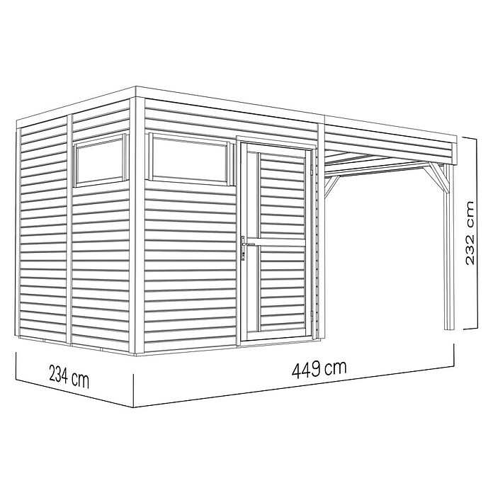 Bertilo Gerätehaus Cubus 2 Lounge (Außenmaß inkl. Dachüberstand (B x T): 240 x 449 cm, Holz, Anthrazit) | BAUHAUS