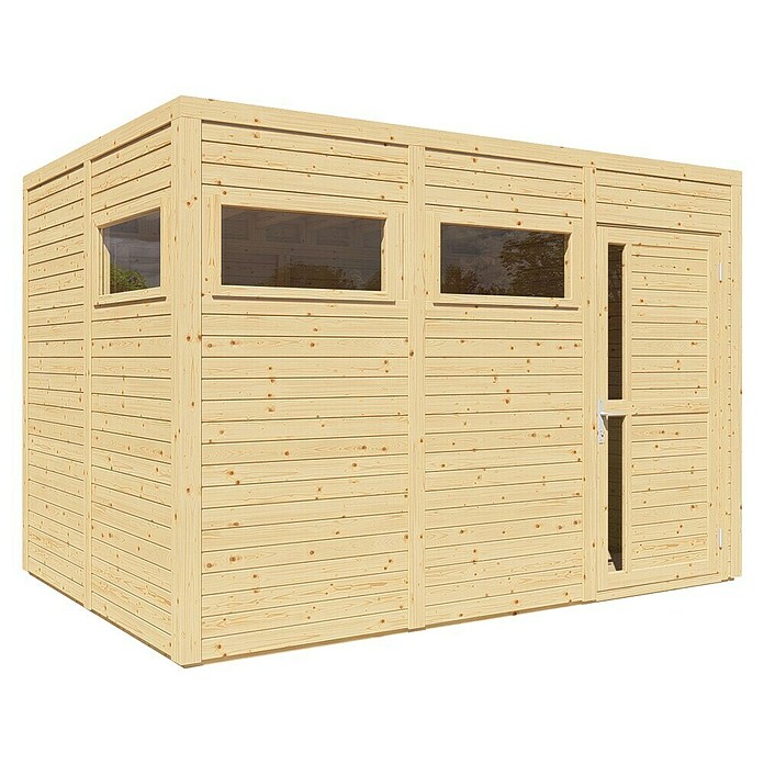 Bertilo Gartenhaus Cubus 3 (Außenmaß inkl. Dachüberstand (B x T): 240 x 336 cm, Holz, Naturbelassen) | BAUHAUS