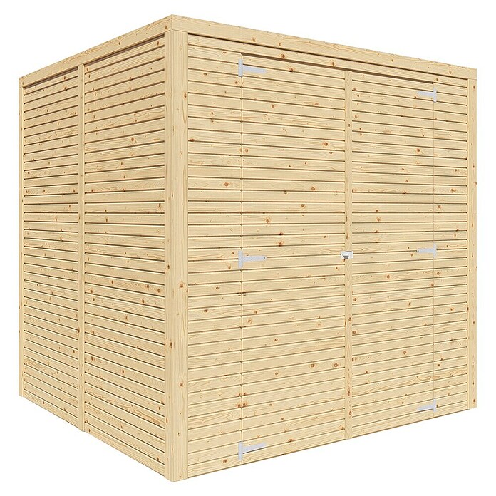 Bertilo Gerätehaus Box 3 (Außenmaß inkl. Dachüberstand (B x T): 212 x 212 cm, Holz, Naturbelassen) | BAUHAUS