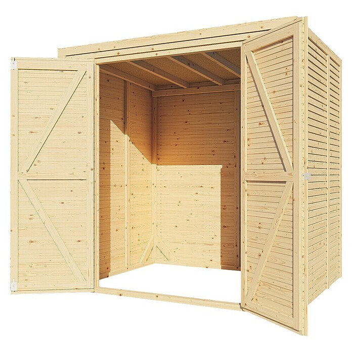 Bertilo Gerätehaus Box 2 (Außenmaß inkl. Dachüberstand (B x T): 170 x 170 cm, Holz, Naturbelassen) | BAUHAUS
