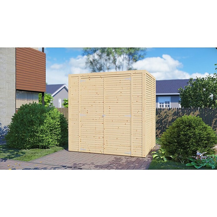 Bertilo Gerätehaus Box 2 (Außenmaß inkl. Dachüberstand (B x T): 170 x 170 cm, Holz, Naturbelassen) | BAUHAUS