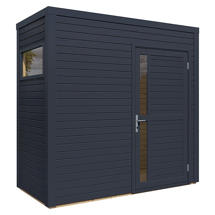 Bertilo Gerätehaus Cubus 1 (Außenmaß inkl. Dachüberstand (B x T): 121 x 234 cm, Holz, Anthrazit) | BAUHAUS