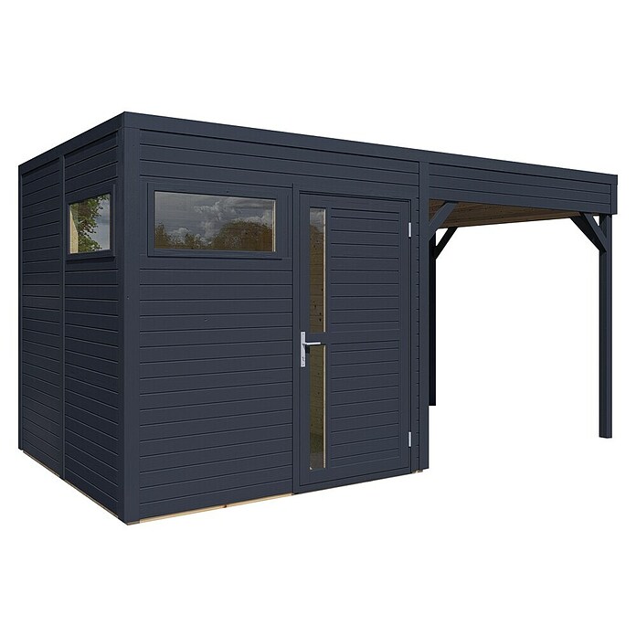 Bertilo Gerätehaus Cubus 2 Lounge (Außenmaß inkl. Dachüberstand (B x T): 240 x 449 cm, Holz, Anthrazit) | BAUHAUS