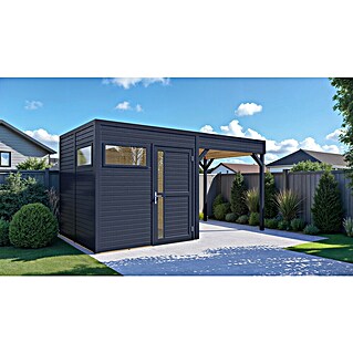 Bertilo Gerätehaus Cubus 2 Lounge (Außenmaß inkl. Dachüberstand (B x T): 240 x 449 cm, Holz, Anthrazit)