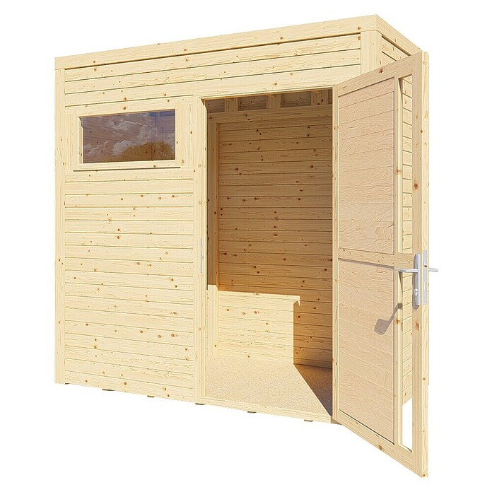 Bertilo Gerätehaus Cubus 1 (Außenmaß inkl. Dachüberstand (B x T): 121 x 234 cm, Holz, Naturbelassen) | BAUHAUS