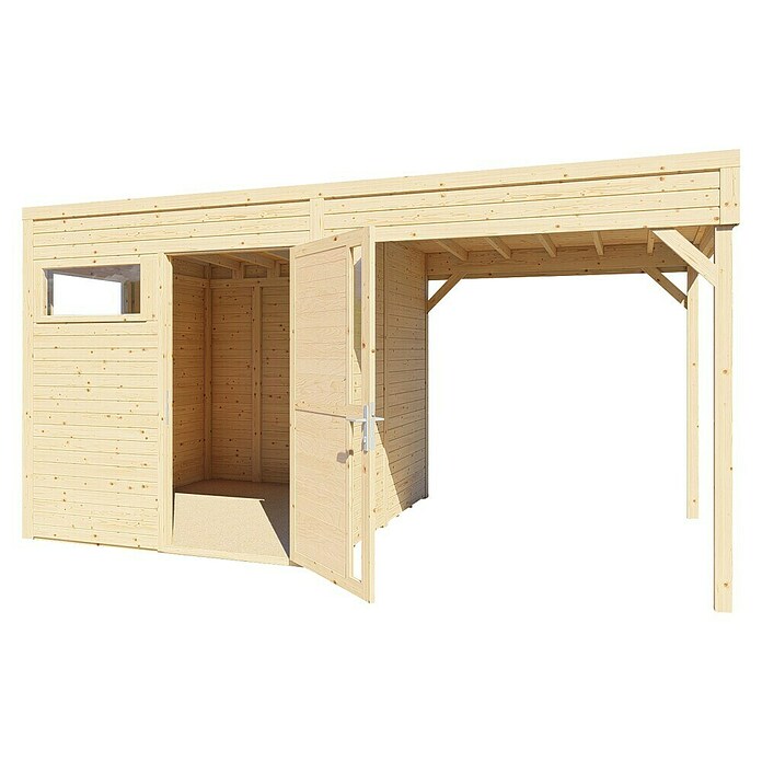Bertilo Gerätehaus Cubus 2 Lounge (Außenmaß inkl. Dachüberstand (B x T): 240 x 449 cm, Holz, Naturbelassen) | BAUHAUS