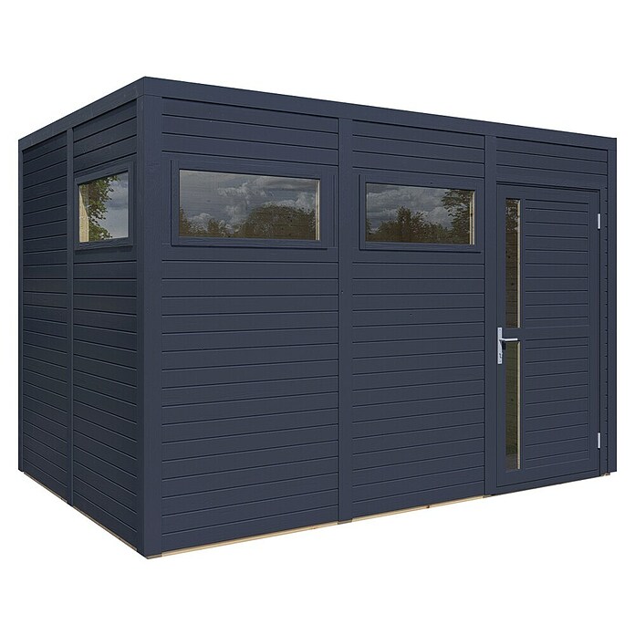Bertilo Gartenhaus Cubus 3 (Außenmaß inkl. Dachüberstand (B x T): 240 x 336 cm, Holz, Anthrazit) | BAUHAUS