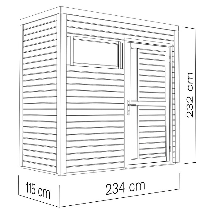 Bertilo Gerätehaus Cubus 1 (Außenmaß inkl. Dachüberstand (B x T): 121 x 234 cm, Holz, Naturbelassen) | BAUHAUS