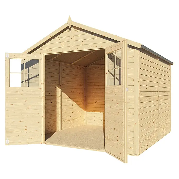 Bertilo Gartenhaus Osterbek - Außenmaß inkl. Dachüberstand (B x T): 252 x 258 cm, Holz - Geräumiges Holzgartenhaus mit Doppeltür und Fenstern, ideal für die Gartenaufbewahrung.