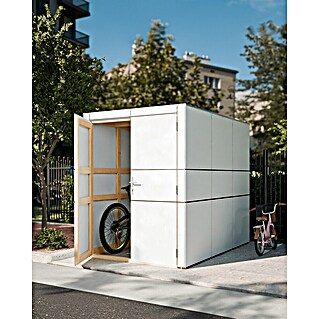 Bertilo Gerätehaus HPL Bike (Außenmaß inkl. Dachüberstand (B x T): 228 x 155 cm, Holz, Weiß)