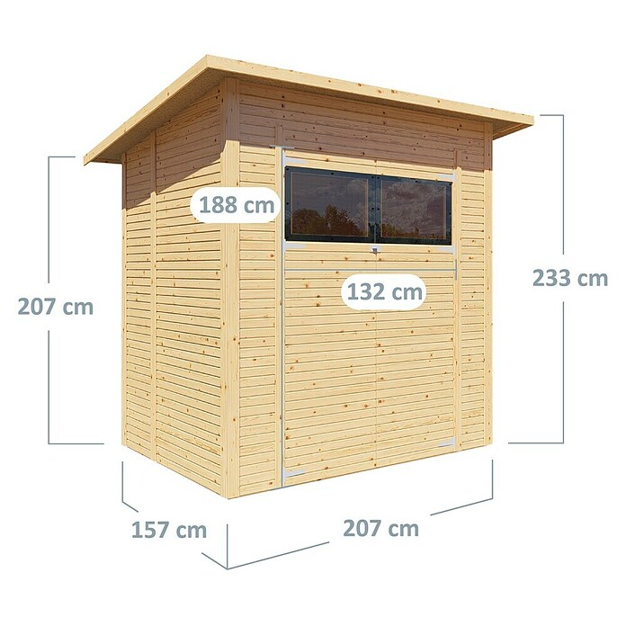 Bertilo Gerätehaus Pent Modern (Außenmaß inkl. Dachüberstand (B x T): 157 x 207 cm, Holz, Natur) | BAUHAUS