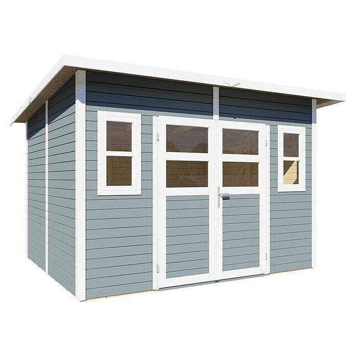 Bertilo Gartenhaus Felix 4 (Außenmaß inkl. Dachüberstand (B x T): 277 x 334 cm, Holz, Hellgrau/ Weiß) | BAUHAUS