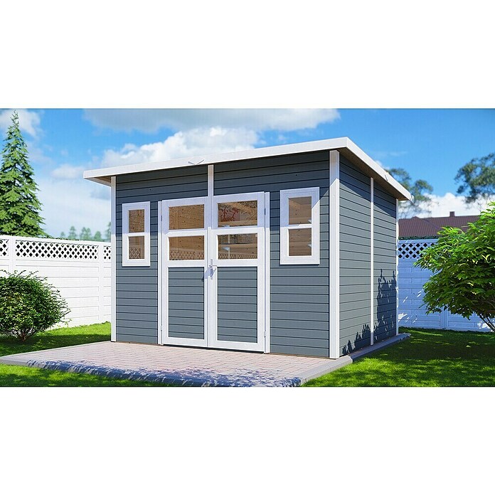 Bertilo Gartenhaus Felix 4 (Außenmaß inkl. Dachüberstand (B x T): 277 x 334 cm, Holz, Hellgrau/ Weiß) | BAUHAUS