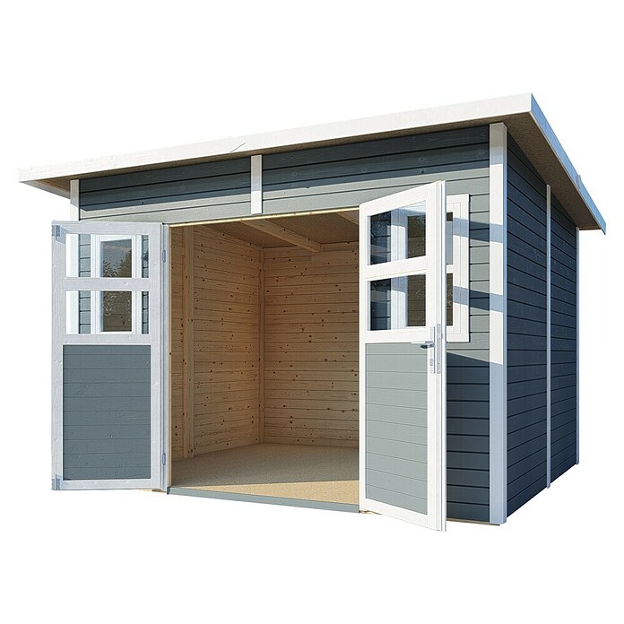 Bertilo Gartenhaus Felix 4 (Außenmaß inkl. Dachüberstand (B x T): 277 x 334 cm, Holz, Hellgrau/ Weiß) | BAUHAUS