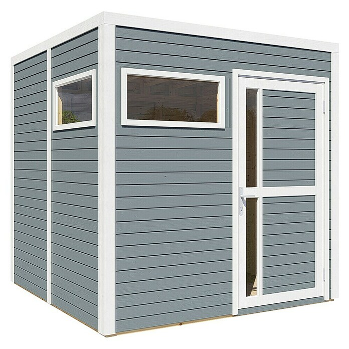 Bertilo Gerätehaus Cubus 2 (Außenmaß inkl. Dachüberstand (B x T): 240 x 226 cm, Holz, Hellgrau/ Weiß) | BAUHAUS